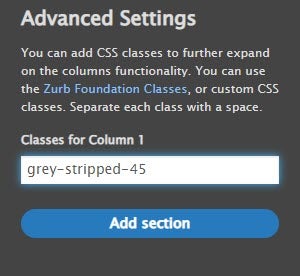 Screenshot showing advanced section in layout builder create section